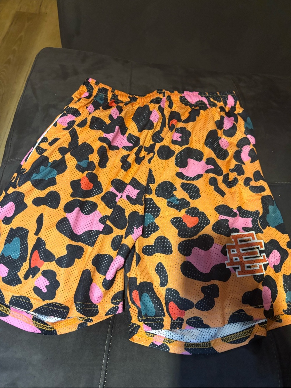 Eric Emanuel Orange Multicolor Leopard Print Athletic Shorts
